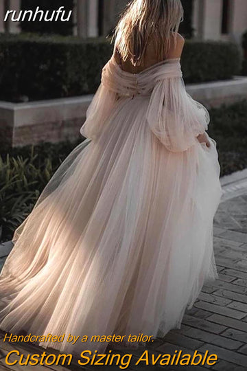 runhufu Beach Wedding Dresses Pink 2023 Elegant Sweetheart Lantern Sleeve A-Line Lace Appliques Boho Bridal Gowns Custom Made 925